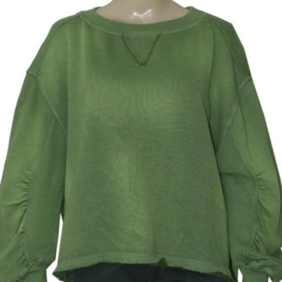 Free People Poet Pullover Washed Green Sweatshirt Tunic Top XS - Picture 5 of 5